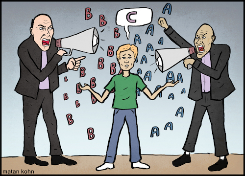 Cartoon: Everyone has an opinion (medium) by matan_kohn tagged scream,funny,humor,quote,toon,caricature,screaming,voice,talking,cartoon,opinion