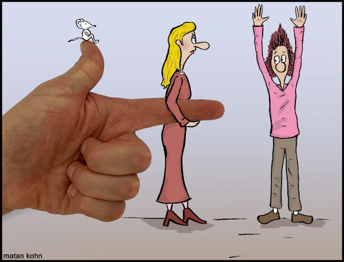 Cartoon: Hands up (medium) by matan_kohn tagged comic,nowhereman,sunny,funny,illustration,drawing,reallifeart,art,caricature,hand,gun,toon,hansup,digitalart,animals,cool,film,pen,chareteras,vibes,womenvsmen,realationships,mice,love,20h