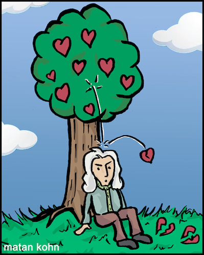 Cartoon: I love gravity (medium) by matan_kohn tagged love,gravity,isaacnewton,funny,brokenheart,heartbreak,apple,whatislove,gravitation