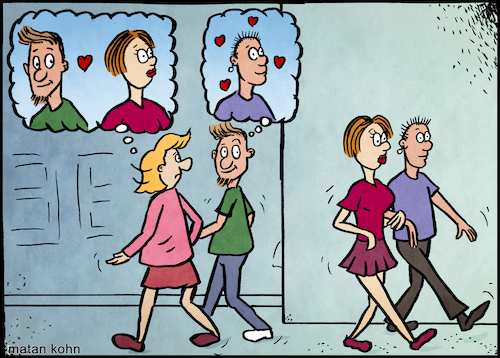 Cartoon: It happens sometimes (medium) by matan_kohn tagged illustration,drawing,love,lgbt,funny,humor,loveislove,couple,couples,relationship,fantasy,relationshipsystem,joke,cartoon,street,pride,digitalillustration,ink,art,laughing,laughs,speechbubble,thought,psychology,couplesystems,comic