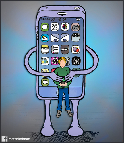Cartoon: Siri is dead (medium) by matan_kohn tagged kohn,matan,iphone,technology,siri,holding,funny,sad,world,end,kids,computers,mobile,phone