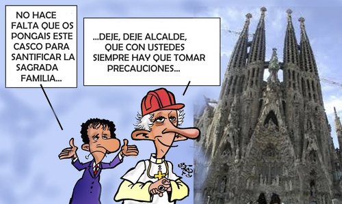 Cartoon: EL PAPA VISITA BARCELONA (medium) by SOLER tagged papa,sagrada,familia,barcelona