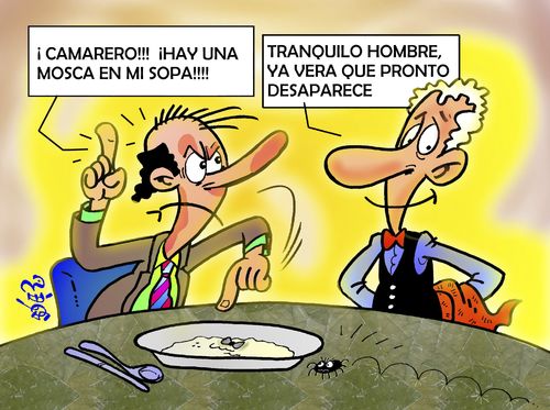 Cartoon: UNA MOSCA EN LA SOPA (medium) by SOLER tagged sopa,mosca,restaurante