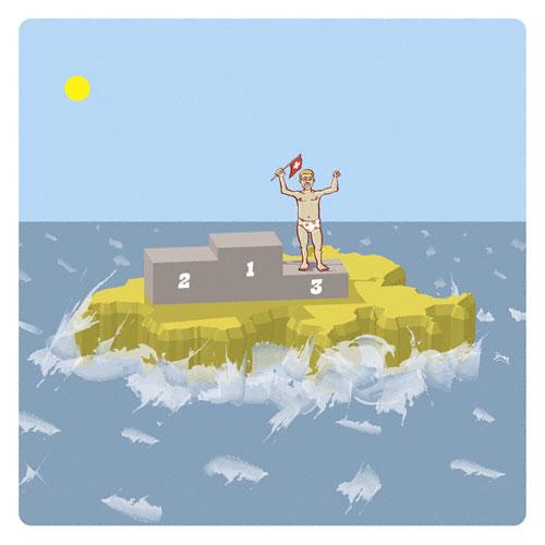Cartoon: Being First Taking Third (medium) by Davor tagged island,switzerland,swiss,schweiz,insel,bescheidenheit
