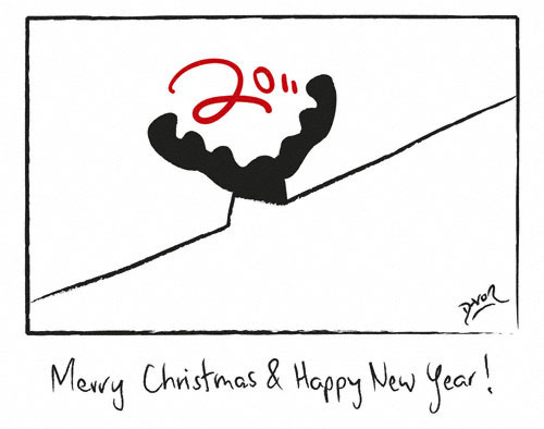 Cartoon: Merry Christmas Happy New Year (medium) by Davor tagged 2011,elk,elch,boden,wand,loch,maus,floor,room,wall,hole,mouse