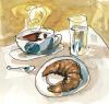 Cartoon: Kaffee mit Croissant (small) by Atzenhofer tagged cafe,kaffee,croissant,frühstück,pause