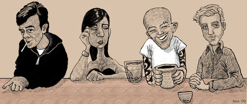 Cartoon: Graphic novel people (medium) by frostyhut tagged drawing,sketch,people,bar,drink,bald
