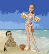Cartoon: Ursula and Sean (small) by frostyhut tagged ursula andress sean connery bond 007 beach beer shovel pail gun bikini ocean st pauli