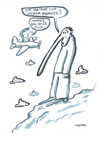 Cartoon: Nase (medium) by Kossak tagged nase,berg,abgrund,flugzeug,weg,surreal,mann,abstieg