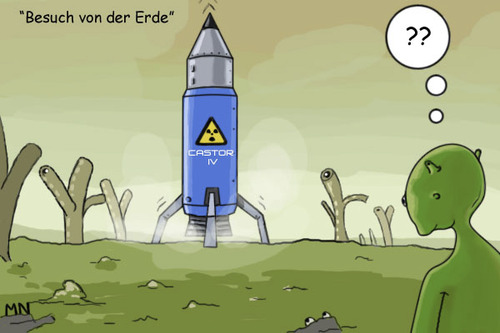 Cartoon: Unbemannte Raumfahrt (medium) by flintstone73 tagged castor,endlager,aliens,raumfahrt,strahlung,atomkraft,weltall