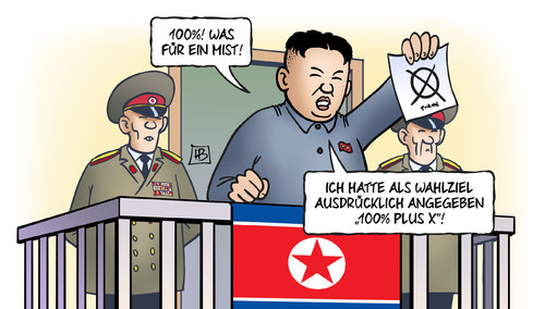 Cartoon: 100 Prozent Kim (medium) by Harm Bengen tagged 100,prozent,kim,jong,un,wahl,wahlen,nordkorea,demokratie,harm,bengen,cartoon,karikatur,100,prozent,kim,jong,un,wahl,wahlen,nordkorea,demokratie,harm,bengen,cartoon,karikatur