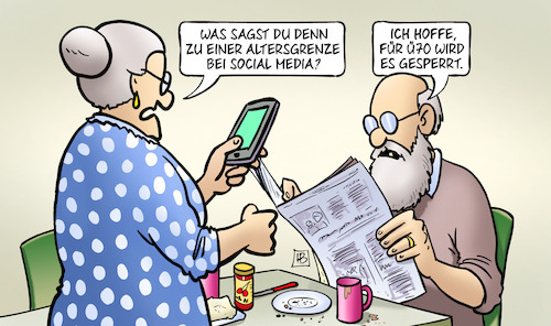 Cartoon: Altersgrenze (medium) by Harm Bengen tagged altersgrenze,social,media,gesperrt,sperrung,senioren,kinder,jugendliche,handy,susemil,harm,bengen,cartoon,karikatur,altersgrenze,social,media,gesperrt,sperrung,senioren,kinder,jugendliche,handy,susemil,harm,bengen,cartoon,karikatur