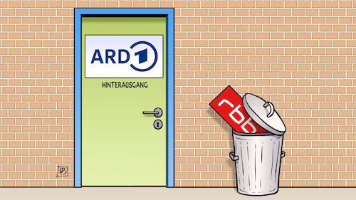 Cartoon: ARD und RBB (medium) by Harm Bengen tagged hinterausgang,ard,rbb,intendantin,programm,korruption,vetternwirtschaft,mülltonne,schlesinger,harm,bengen,cartoon,karikatur,hinterausgang,ard,rbb,intendantin,programm,korruption,vetternwirtschaft,mülltonne,schlesinger,harm,bengen,cartoon,karikatur