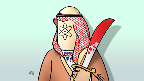 Cartoon: Atom-Saudis (medium) by Harm Bengen tagged atom,saudis,akw,saudi,arabia,arabien,nuclear,power,plant,mohammed,bin,salman,säbel,blut,iran,usa,krieg,harm,bengen,cartoon,karikatur,atom,saudis,akw,saudi,arabia,arabien,nuclear,power,plant,mohammed,bin,salman,säbel,blut,iran,usa,krieg,harm,bengen,cartoon,karikatur