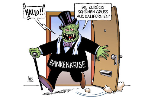 Cartoon: Bankenkrise kehrt zurück (medium) by Harm Bengen tagged bankenkrise,finanzkrise,monster,kalifornien,silicon,valley,bank,svb,harm,bengen,cartoon,karikatur,bankenkrise,finanzkrise,monster,kalifornien,silicon,valley,bank,svb,harm,bengen,cartoon,karikatur