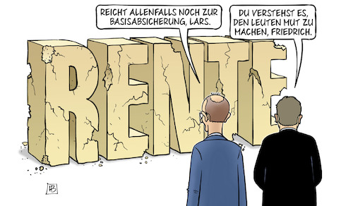 Cartoon: Basisabsicherung (medium) by Harm Bengen tagged rente,basisabsicherung,klingbeil,merz,mut,streit,harm,bengen,cartoon,karikatur,rente,basisabsicherung,klingbeil,merz,mut,streit,harm,bengen,cartoon,karikatur