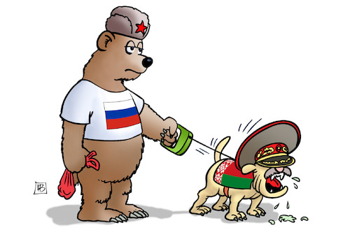 Cartoon: Belarus und Russland (medium) by Harm Bengen tagged unterstützung,lukaschenko,belarus,wahlen,wahlbetrug,diktator,russland,hund,leine,demonstrationen,protest,harm,bengen,cartoon,karikatur,unterstützung,lukaschenko,belarus,wahlen,wahlbetrug,diktator,russland,hund,leine,demonstrationen,protest,harm,bengen,cartoon,karikatur