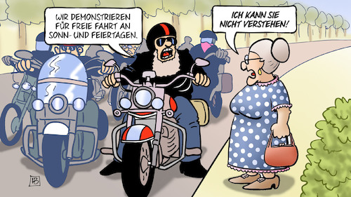 Cartoon: Biker-Demos (medium) by Harm Bengen tagged demonstrieren,biker,demos,motorräder,motorradfahrer,laerm,sonntag,feiertag,lautstärke,susemil,harm,bengen,cartoon,karikatur,demonstrieren,biker,demos,motorräder,motorradfahrer,laerm,sonntag,feiertag,lautstärke,susemil,harm,bengen,cartoon,karikatur