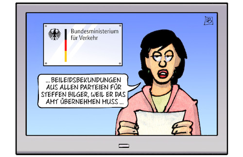 Cartoon: Bilger-Beileid (medium) by Harm Bengen tagged steffen,bilger,verkehrsminister,beileid,tv,nachrichten,verkehrsministerium,harm,bengen,cartoon,karikatur,steffen,bilger,verkehrsminister,beileid,tv,nachrichten,verkehrsministerium,harm,bengen,cartoon,karikatur