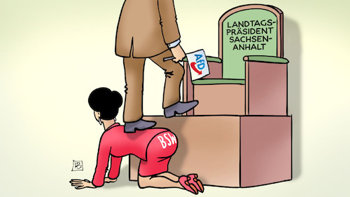 Cartoon: BSW hilft AfD (medium) by Harm Bengen tagged landtagspräsident,sachsen,anhalt,bsw,afd,wagenknecht,harm,bengen,cartoon,karikatur,landtagspräsident,sachsen,anhalt,bsw,afd,wagenknecht,harm,bengen,cartoon,karikatur