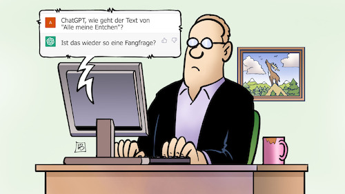 Cartoon: ChatGPT-Fangfrage (medium) by Harm Bengen tagged chatgpt,text,lyrics,lieder,gema,lizenzgebühren,fangfrage,computer,harm,bengen,cartoon,karikatur,chatgpt,text,lyrics,lieder,gema,lizenzgebühren,fangfrage,computer,harm,bengen,cartoon,karikatur