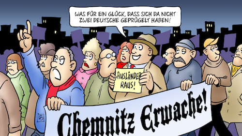 Cartoon: Chemnitz-Mob (medium) by Harm Bengen tagged chemnitz,mob,mord,glück,deutsche,demonstrationen,nazis,rechtsextremismus,hetzjagd,ausländer,flüchtlinge,harm,bengen,cartoon,karikatur,chemnitz,mob,mord,glück,deutsche,demonstrationen,nazis,rechtsextremismus,hetzjagd,ausländer,flüchtlinge,harm,bengen,cartoon,karikatur