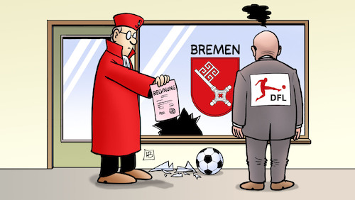 Cartoon: DFL-Rechnung (medium) by Harm Bengen tagged dfl,rechnung,bremen,fußball,hochrisikospiele,polizeieinsatz,kosten,bverfg,harm,bengen,cartoon,karikatur,dfl,rechnung,bremen,fußball,hochrisikospiele,polizeieinsatz,kosten,bverfg,harm,bengen,cartoon,karikatur