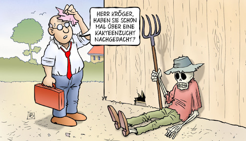 Cartoon: Ernte 2026 (medium) by Harm Bengen tagged ernte,2026,bauern,dürre,hitze,landwirtschaft,kakteenzucht,klimawandel,skelett,harm,bengen,cartoon,karikatur,ernte,2026,bauern,dürre,hitze,landwirtschaft,kakteenzucht,klimawandel,skelett,harm,bengen,cartoon,karikatur