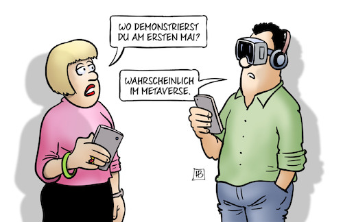 Cartoon: Erster-Mai-Demo 2023 (medium) by Harm Bengen tagged erster,mai,demonstration,kundgebung,ar,vr,brille,internet,metaverse,handy,harm,bengen,cartoon,karikatur,erster,mai,demonstration,kundgebung,ar,vr,brille,internet,metaverse,handy,harm,bengen,cartoon,karikatur