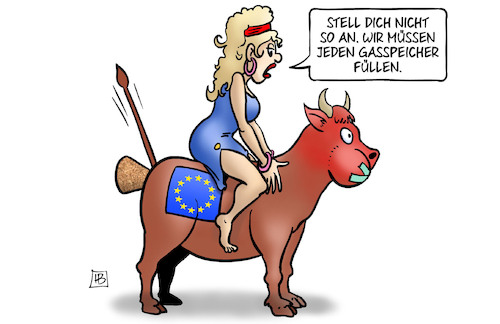Cartoon: EU-Gasnotfallplan (medium) by Harm Bengen tagged gasspeicher,europa,stier,eu,gasnotfallplan,krieg,ukraine,russland,harm,bengen,cartoon,karikatur,gasspeicher,europa,stier,eu,gasnotfallplan,krieg,ukraine,russland,harm,bengen,cartoon,karikatur