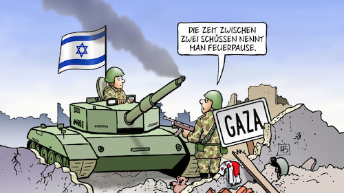 Cartoon: Feuerpause Gaza (medium) by Harm Bengen tagged feuerpause,panzer,schiessen,rauch,gaza,israel,hamas,palästina,terror,krieg,harm,bengen,cartoon,karikatur,feuerpause,panzer,schiessen,rauch,gaza,israel,hamas,palästina,terror,krieg,harm,bengen,cartoon,karikatur