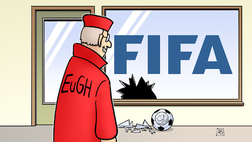 Cartoon: FIFA vs. EuGH (medium) by Harm Bengen tagged fifa,fussball,eugh,urteil,transferregeln,glasscheibe,glasbruch,harm,bengen,cartoon,karikatur,fifa,fussball,eugh,urteil,transferregeln,glasscheibe,glasbruch,harm,bengen,cartoon,karikatur