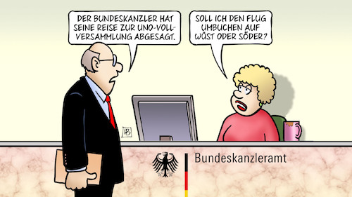 Cartoon: Flug umbuchen (medium) by Harm Bengen tagged bundeskanzler,reise,uno,vollversammlung,flug,umbuchen,bundeskanzleramt,kanzleramt,wüst,söder,kanzler,cdu,merz,harm,bengen,cartoon,karikatur,bundeskanzler,reise,uno,vollversammlung,flug,umbuchen,bundeskanzleramt,kanzleramt,wüst,söder,kanzler,cdu,merz,harm,bengen,cartoon,karikatur