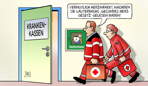 Cartoon: Gesunde-Herz-Gesetz (medium) by Harm Bengen tagged herzinfarkt,lauterbach,gesundes,herz,gesetz,krankenkassen,notarzt,sanitäter,defibrilator,harm,bengen,cartoon,karikatur,herzinfarkt,lauterbach,gesundes,herz,gesetz,krankenkassen,notarzt,sanitäter,defibrilator,harm,bengen,cartoon,karikatur