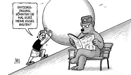 Cartoon: Griechenland-Russland (medium) by Harm Bengen tagged kugel,bär,griechenland,russland,tsipras,besuch,schulden,geld,sisyphos,sisyphus,harm,bengen,cartoon,karikatur