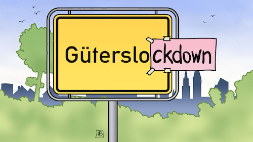 Cartoon: Güterslockdown (medium) by Harm Bengen tagged gütersloh,lockdown,beschränkungen,ortsschild,corona,covid19,virus,pandemie,harm,bengen,cartoon,karikatur,gütersloh,lockdown,beschränkungen,ortsschild,corona,covid19,virus,pandemie,harm,bengen,cartoon,karikatur