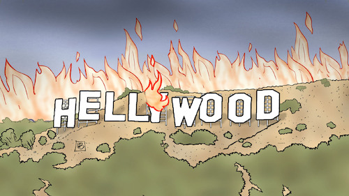 Cartoon: Hollywood-Feuer (medium) by Harm Bengen tagged hollywood,feuer,hellywood,usa,kalifornien,filmindustrie,harm,bengen,cartoon,karikatur,hollywood,feuer,hellywood,usa,kalifornien,filmindustrie,harm,bengen,cartoon,karikatur