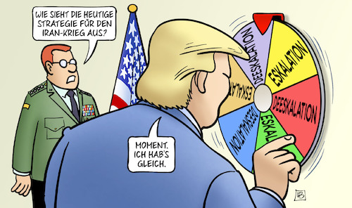 Cartoon: Iran-Strategie (medium) by Harm Bengen tagged trump,glücksrad,strategie,iran,usa,israel,krieg,general,soldat,eskalation,deeskalation,planlos,harm,bengen,cartoon,karikatur,trump,glücksrad,strategie,iran,usa,israel,krieg,general,soldat,eskalation,deeskalation,planlos,harm,bengen,cartoon,karikatur