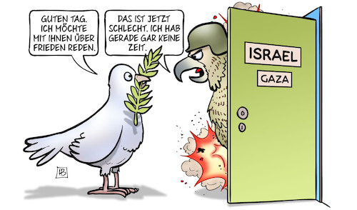 Cartoon: Keine Zeit für Frieden (medium) by Harm Bengen tagged tür,friedenstaube,frieden,falke,gaza,israel,hamas,palästina,terror,krieg,harm,bengen,cartoon,karikatur,tür,friedenstaube,frieden,falke,gaza,israel,hamas,palästina,terror,krieg,harm,bengen,cartoon,karikatur
