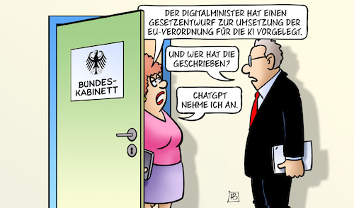 Cartoon: KI-Richtlinien (medium) by Harm Bengen tagged digitalminister,gesetzentwurf,umsetzung,eu,verordnung,ki,chatgpt,bundeskabinett,künstliche,intelligenz,harm,bengen,cartoon,karikatur,digitalminister,gesetzentwurf,umsetzung,eu,verordnung,ki,chatgpt,bundeskabinett,künstliche,intelligenz,harm,bengen,cartoon,karikatur