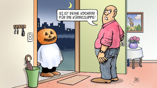 Kochbox (medium) Cartoon: Kochbox (medium) by Harm Bengen tagged kochbox,kürbissuppe,halloween,haustür,grusel,horror,harm,bengen,cartoon,karikatur,kochbox,kürbissuppe,halloween,haustür,grusel,horror,harm,bengen,cartoon,karikatur
