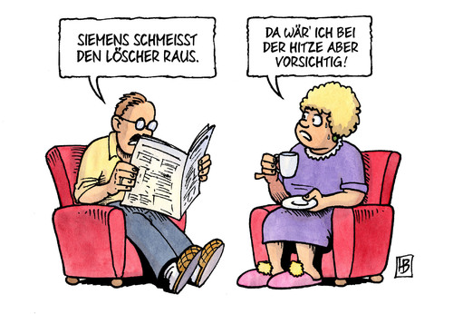 Cartoon: Löscher (medium) by Harm Bengen tagged siemens,löscher,entlassung,aufsichtsrat,konzern,hitzesommer,feuer,harm,bengen,cartoon,karikatur,siemens,löscher,entlassung,aufsichtsrat,konzern,hitzesommer,feuer,harm,bengen,cartoon,karikatur