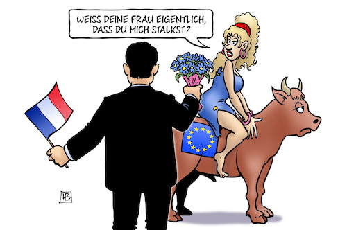 Cartoon: Macron und Europa (medium) by Harm Bengen tagged frau,stalker,stalken,macron,frankreich,europa,stier,rede,strassburg,blumen,harm,bengen,cartoon,karikatur,frau,stalker,stalken,macron,frankreich,europa,stier,rede,strassburg,blumen,harm,bengen,cartoon,karikatur