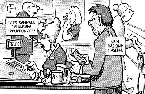 Cartoon: Masern (medium) by Harm Bengen tagged masern,treuepunkte,supermarkt,einkaufen,krank,krankheit,ansteckend,impfpflicht,gesundheit,harm,bengen,cartoon,karikatur