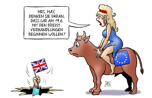 Cartoon: May-Einbruch (medium) by Harm Bengen tagged europa,stier,verhandlungen,einbruch,uk,gb,wahl,ergebnis,may,brexit,harm,bengen,cartoon,karikatur,europa,stier,verhandlungen,einbruch,uk,gb,wahl,ergebnis,may,brexit,harm,bengen,cartoon,karikatur
