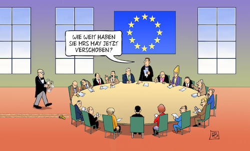 Cartoon: May-Verschiebung (medium) by Harm Bengen tagged may,verschiebung,brexit,europa,gb,uk,gipfel,harm,bengen,cartoon,karikatur,may,verschiebung,brexit,europa,gb,uk,gipfel,harm,bengen,cartoon,karikatur