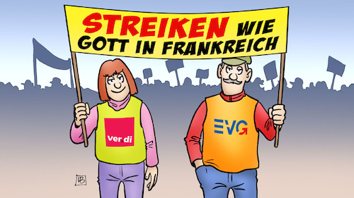 Cartoon: Mega-Warnstreik (medium) by Harm Bengen tagged streik,warnstreik,verdi,evg,bahn,nahverkehr,frankreich,renten,proteste,demonstration,transparent,gott,harm,bengen,cartoon,karikatur,streik,warnstreik,verdi,evg,bahn,nahverkehr,frankreich,renten,proteste,demonstration,transparent,gott,harm,bengen,cartoon,karikatur