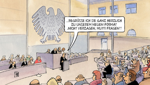 Cartoon: Merkel-Befragung (medium) by Harm Bengen tagged merkel,befragung,bundestag,format,mutti,fragen,harm,bengen,cartoon,karikatur,merkel,befragung,bundestag,format,mutti,fragen,harm,bengen,cartoon,karikatur