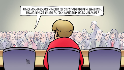 Cartoon: Merkel-PK und AKK (medium) by Harm Bengen tagged oberbefehlhaberin,putsch,urlaub,pressekonferenz,pk,cdu,akk,kramp,karrenbauer,merkel,harm,bengen,cartoon,karikatur,oberbefehlhaberin,putsch,urlaub,pressekonferenz,pk,cdu,akk,kramp,karrenbauer,merkel,harm,bengen,cartoon,karikatur