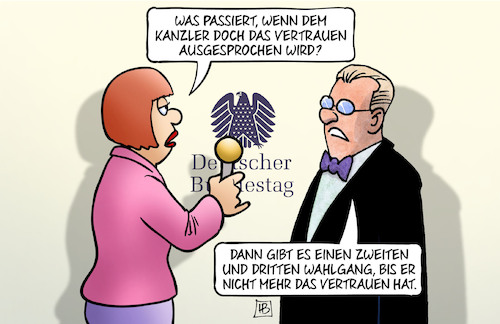 Cartoon: Misstrauensverfahren (medium) by Harm Bengen tagged interview,vertrauensfrage,misstrauen,scholz,bundeskanzler,bundestag,neuwahlen,harm,bengen,cartoon,karikatur,interview,vertrauensfrage,misstrauen,scholz,bundeskanzler,bundestag,neuwahlen,harm,bengen,cartoon,karikatur